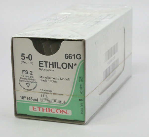 Picture of Suture Nylon 5/0 19mm Ethilon 12s 661G